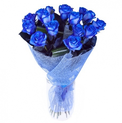букет синие розы 15 штук